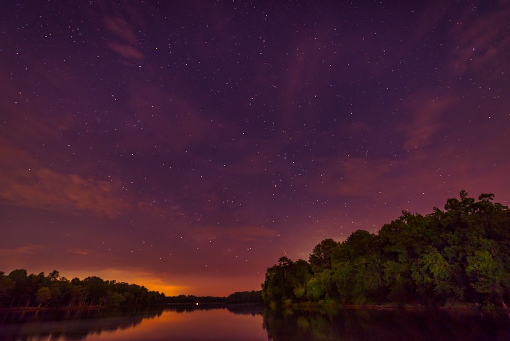 A Starry Sky over the lake at Charlie Elliott Wildlife Center