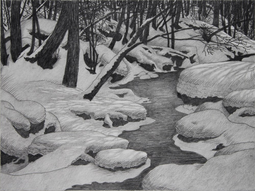 Working drawing by William H. Hays for Winter Blanket, a linocut print.
