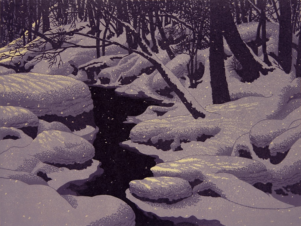 Winter Blanket, linocut print by William H. Hays