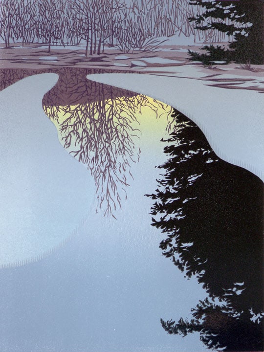Ice Dawn, linocut print by William H. Hays