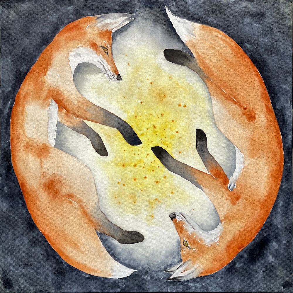 connections foxes watercolor painting