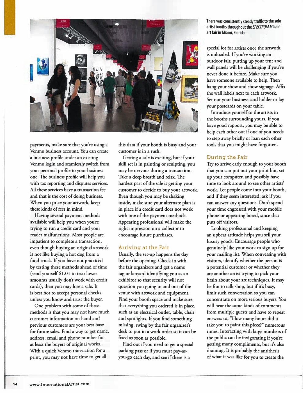 Page 5 of article on how to prepare for a successful art fair