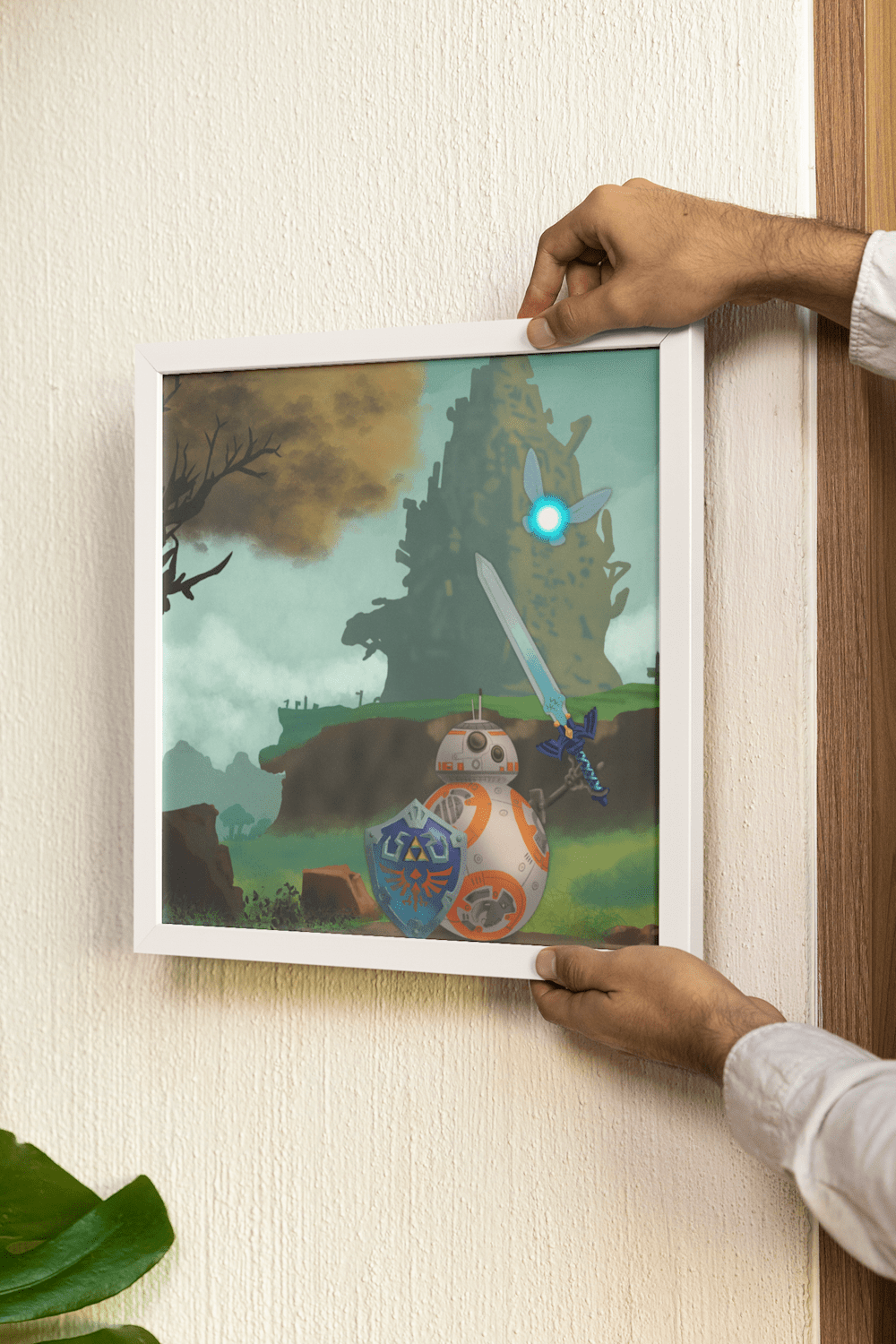 "Master Droid" shown framed and hanging up on the wall.