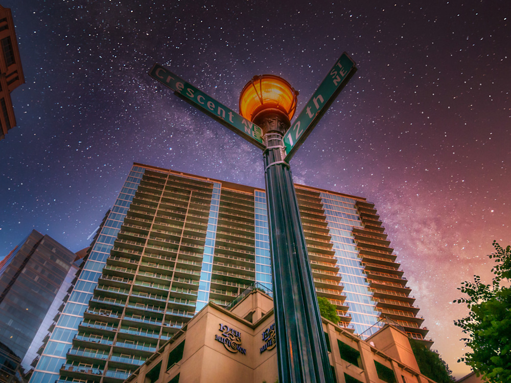 An Atlanta photographer captures a street sign downtown and adds a whimsical touch with stars in the night sky