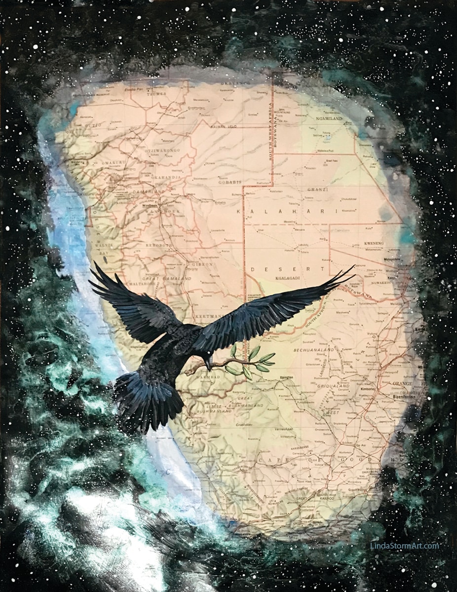 Peace raven flies over wars 