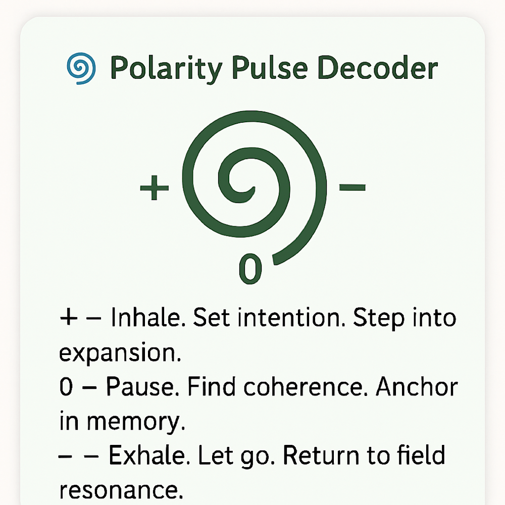 Polarity Pulse Decoder Glyph showing + / 0 / – spiral logic