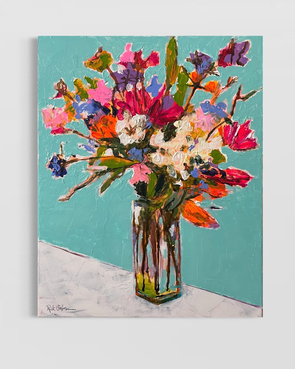 Flowers - abstract painting of a floral arrangement on the gallery wall.