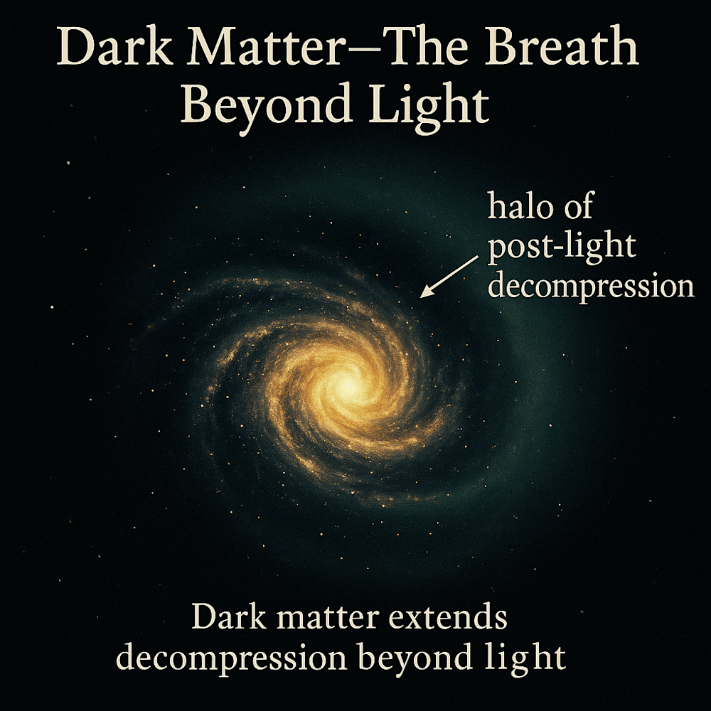 Diagram of a galaxy surrounded by a decompression halo representing dark matter as post-light memory