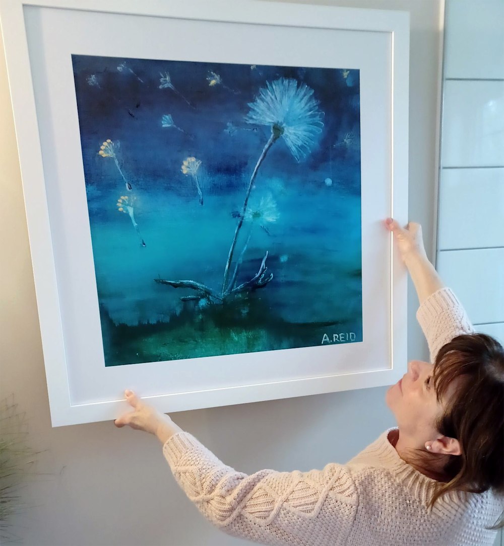 Light and Momentary open edition fine art print by Anne Reid Artist shown installed in a minimal bathroom setting