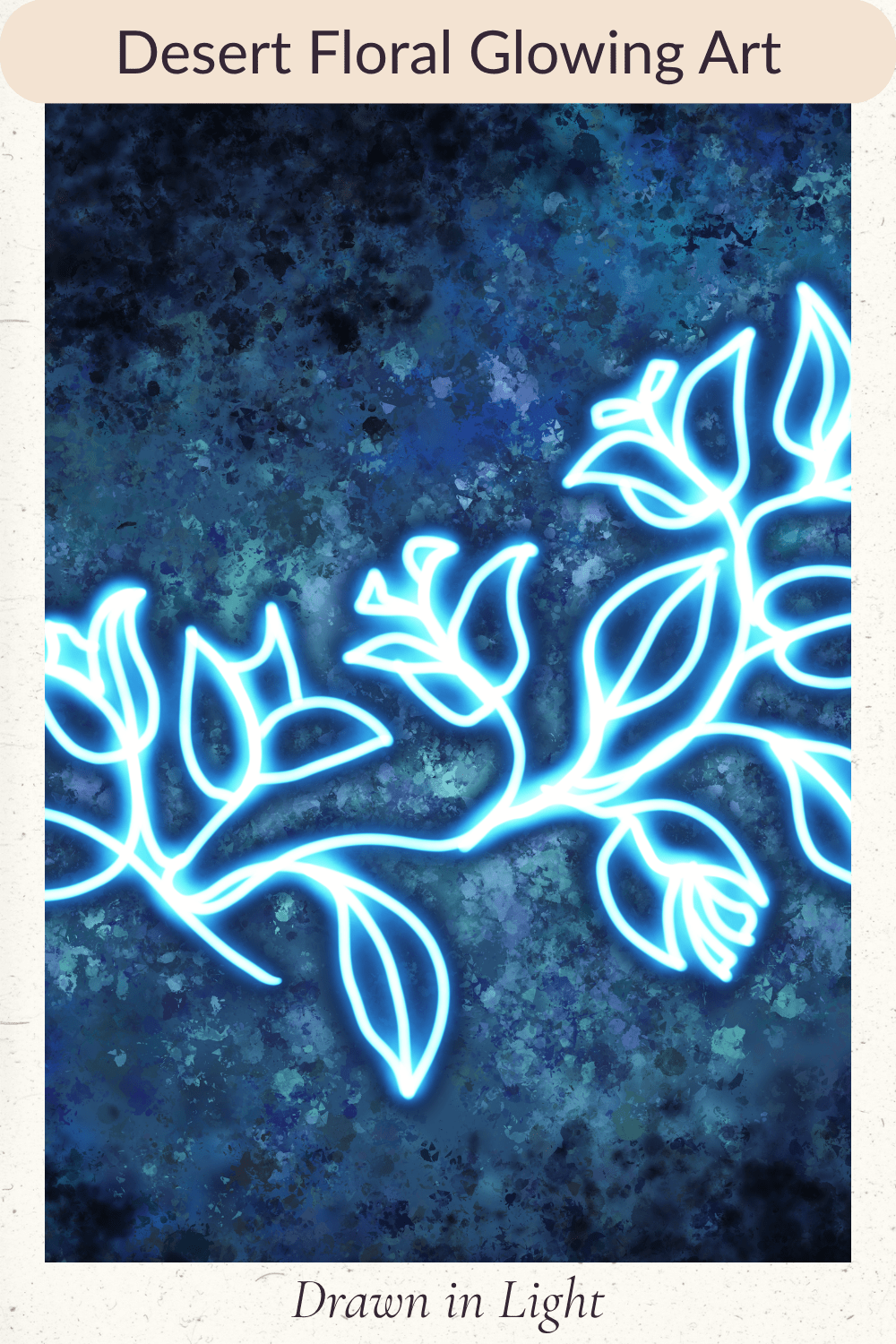 desert wall art, southwest decor, bougainvillea art, desert flower painting, glowing floral art, contemporary desert art, minimalist desert artwork, neon botanical art, line art painting, desert night art, arizona artist, cactus and desert plants art, modern southwest wall art