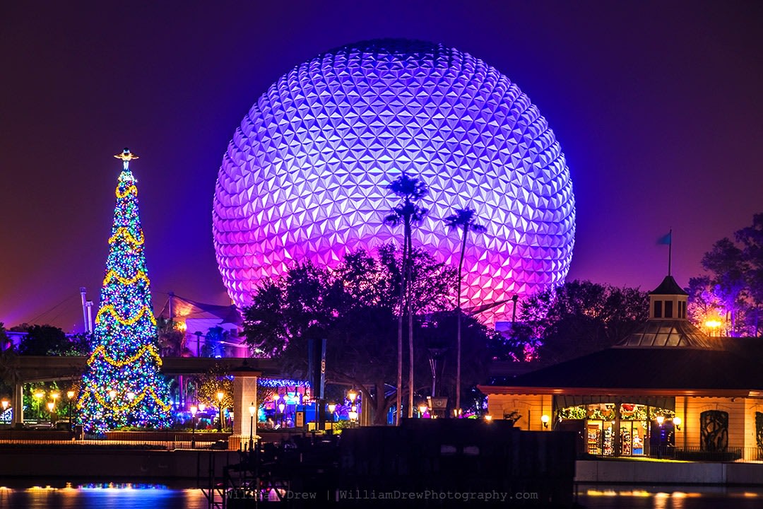 EPCOT Christmastime - Spaceship Earth Art | William Drew Photography