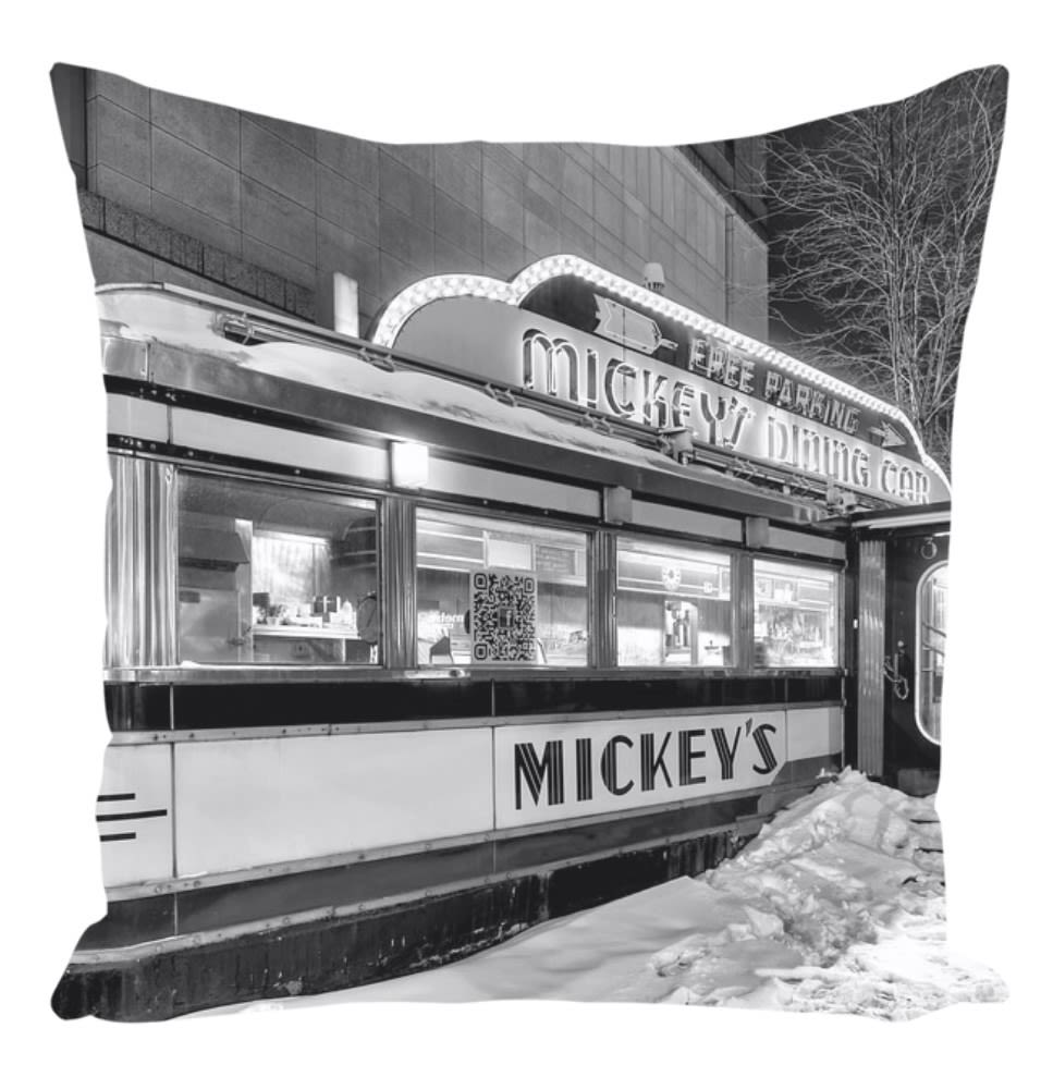 Mickey's Dining Car Throw Pillow by  William Drew Photography