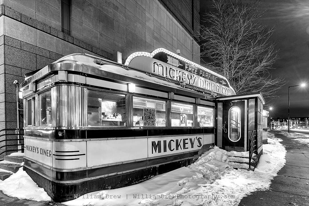 Mickey's Dining Car in St Paul Black and White - Dining Car Wall Art | William Drew Photography