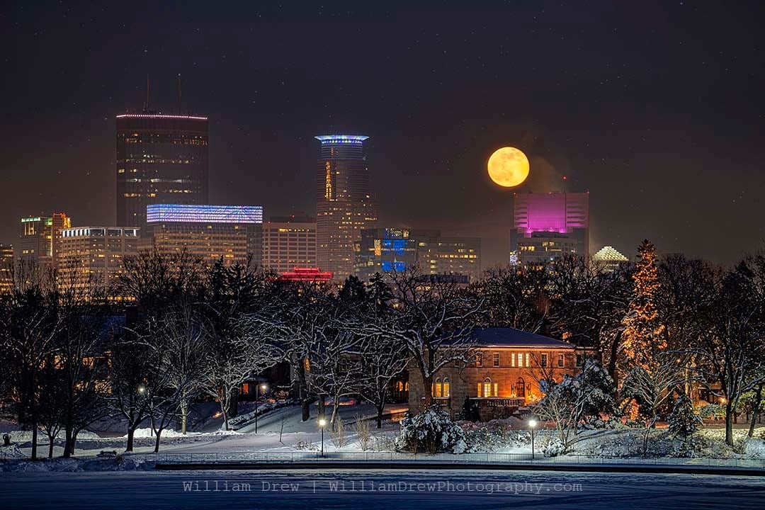 Wolf Moon Winter in Minneapolis - Skyline of Minneapolis | William Drew Photography