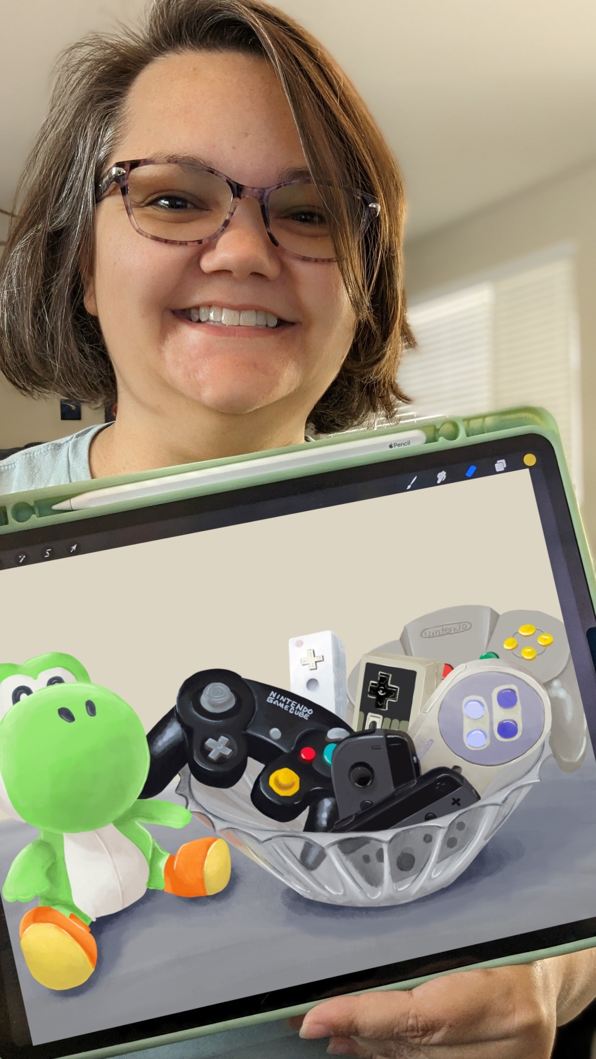 Kristin Dragos with "Yoshi's Controlle Collection".