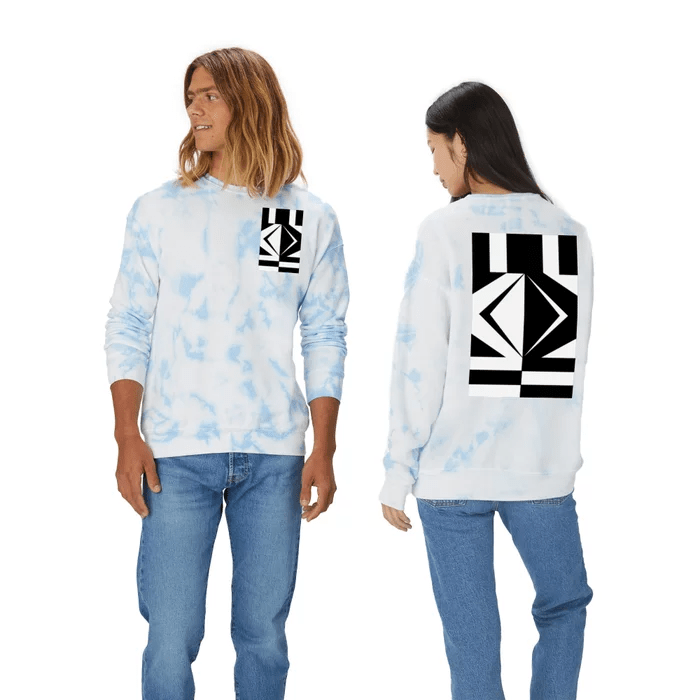 Crewneck Sweatshirt - A Chivalrous Pair – Full Back and Chest Graphic – Blue Tie Dye