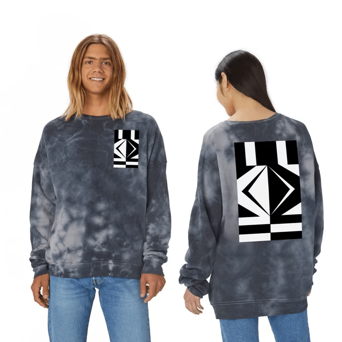 Crewneck Sweatshirt - A Chivalrous Pair – Full Back and Chest Graphic – Grey Tie Dye