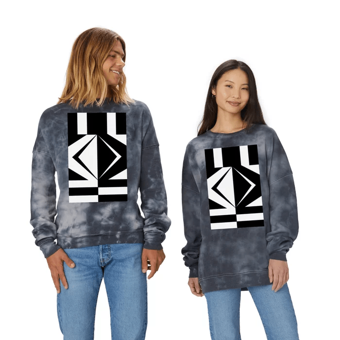 Crewneck Sweatshirt - A Chivalrous Pair – Full Front Graphic - Grey Tie Dye