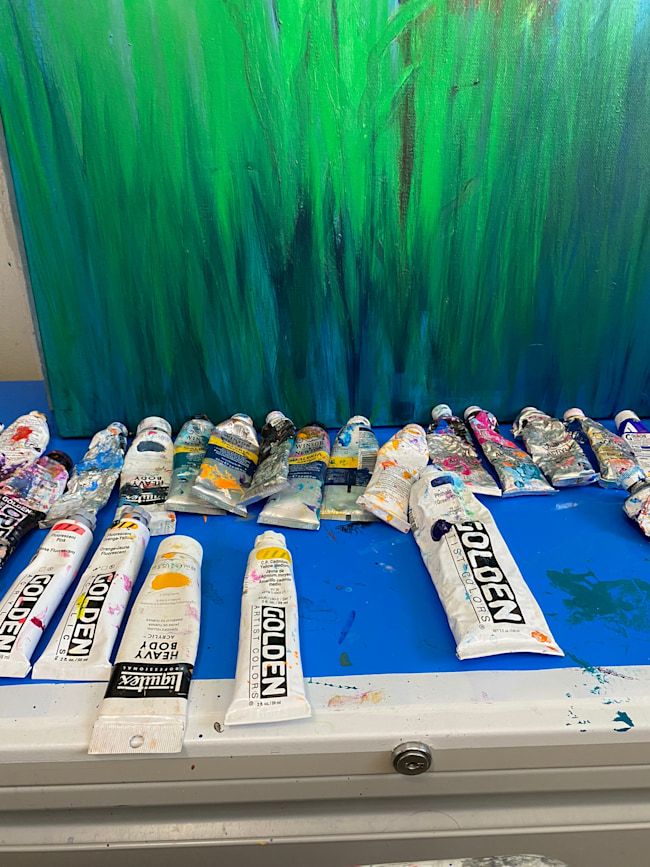 Acrylic paint tubes in studio