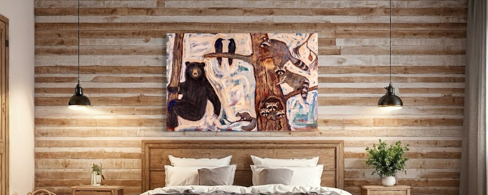 
        <div class='title'>
          Bear Raccoons Ravens squirrel Forest in situ
        </div>
       
        <div class='description'>
          Original Oil painting with wood carving on birch panel
        </div>
      