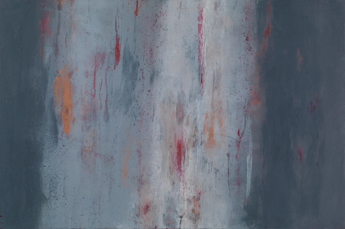 
        <div class='title'>
          Goin-With-The-Flow
        </div>
       
        <div class='description'>
          Cool grays with mutil-colored underlying layers form this complex oil and cold wax painting on cradled panel by artist Mark Witzling.
        </div>
      