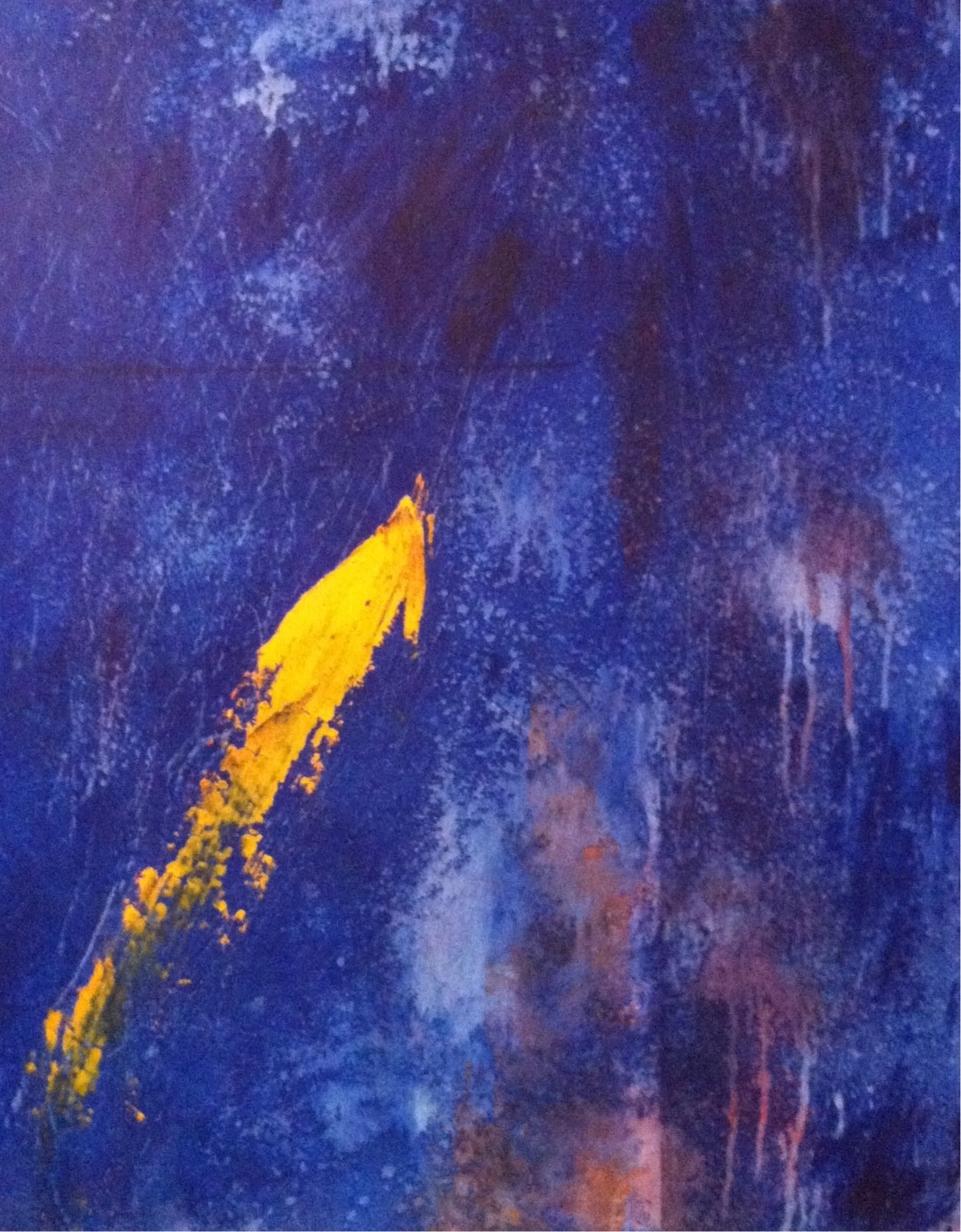 
        <div class='title'>
          Koi
        </div>
       
        <div class='description'>
          Blue and yellow gold oil and cold wax painting inspired by a local koi pond. Mark Witzling artist.
        </div>
      