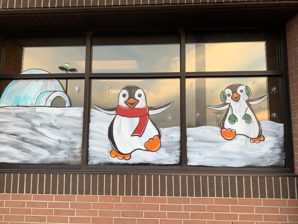 penguin window painting