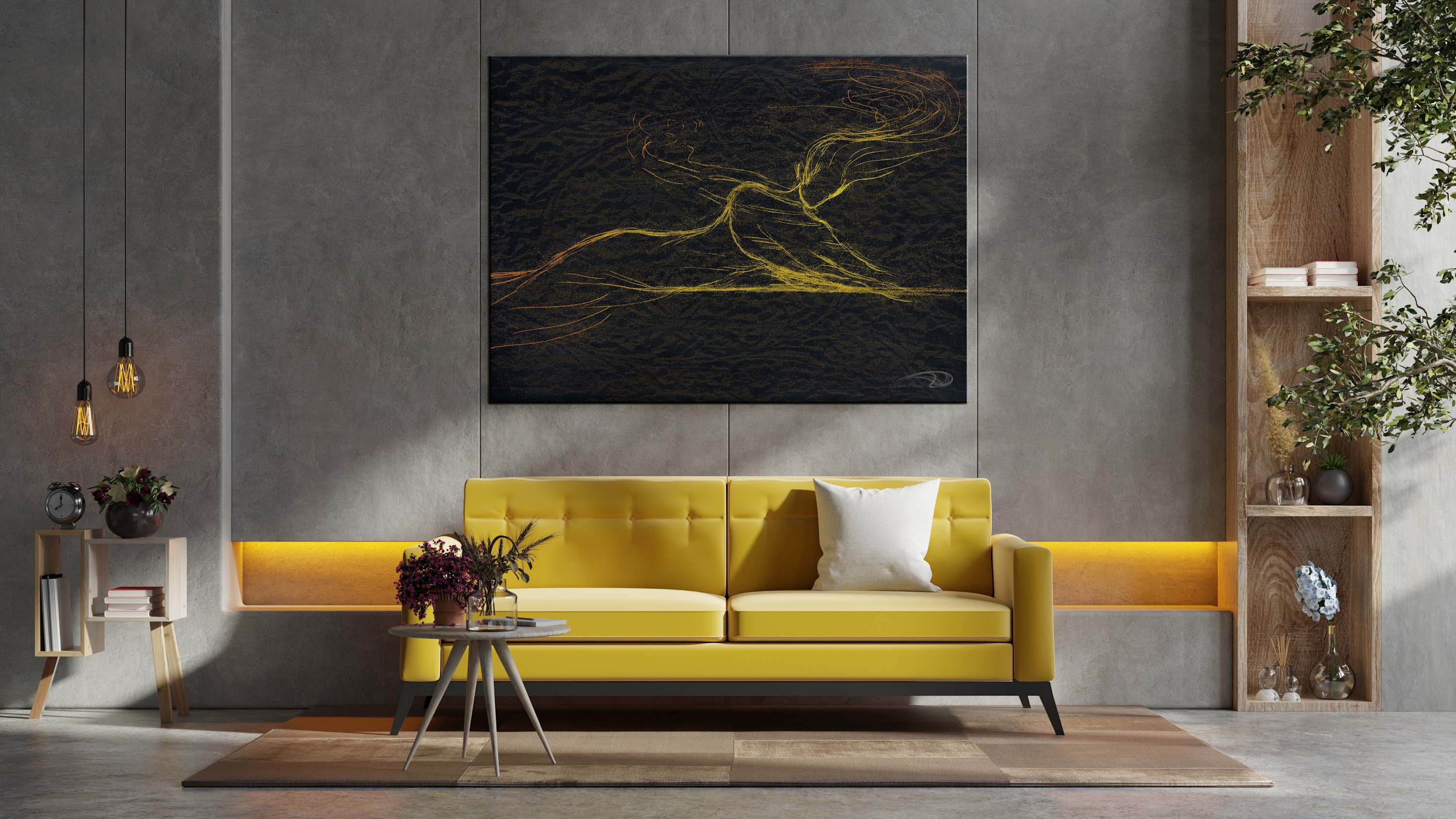 
        <div class='title'>
          CFSomewhereElse Cropped yellow sofa wooden table living room interior with plant
        </div>
       