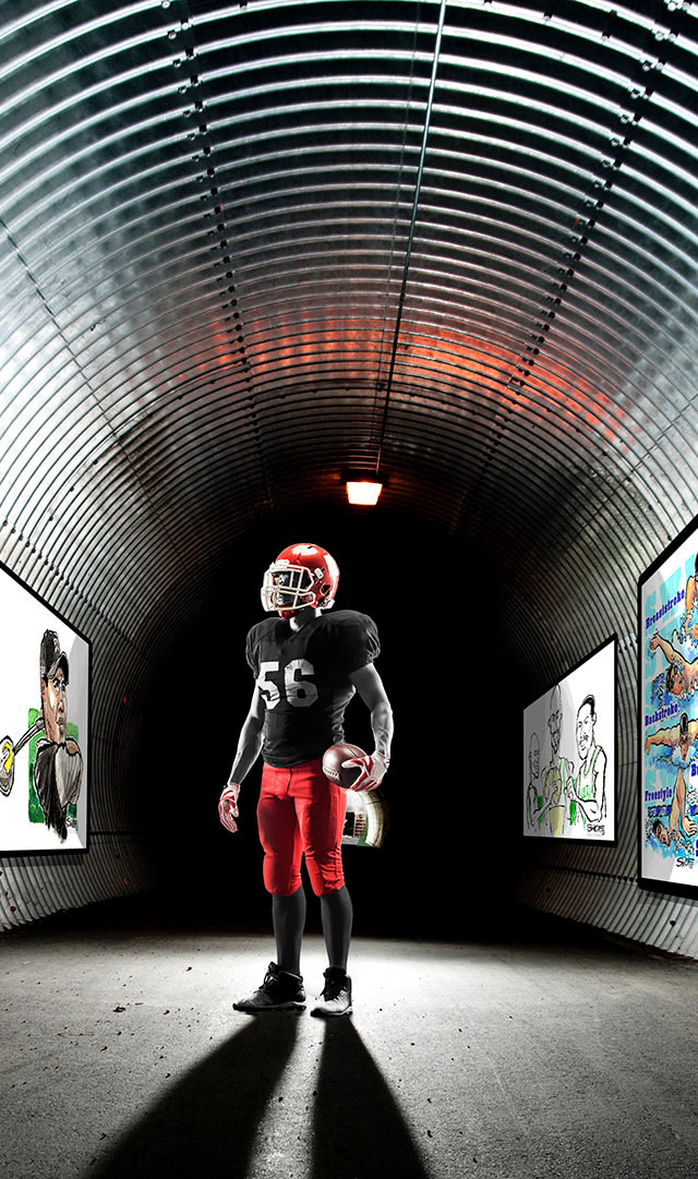 Play Strong Studios Stephen Shoff Football Player In Sports Art Tunnel Header Th Middle Third