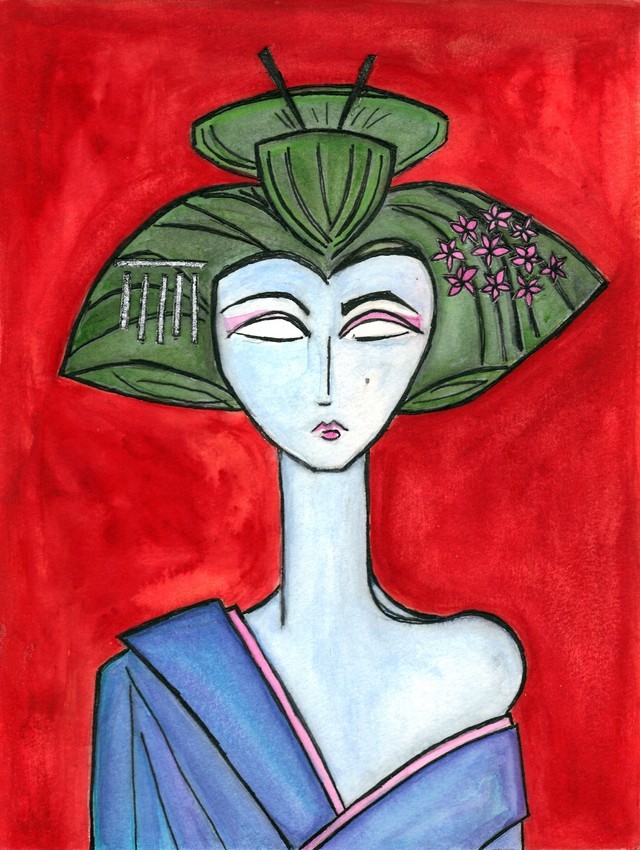 American maiko with red background ww3frt