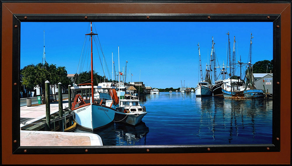 Kevin grass the sponge docks framed acrylic on panel painting mwxida