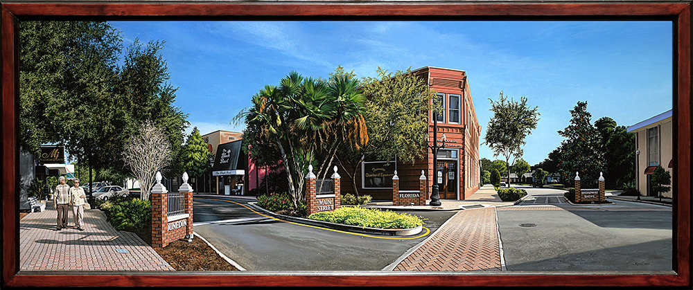 Kevin grass downtown dunedin framed acrylic on panel painting ndmmo8