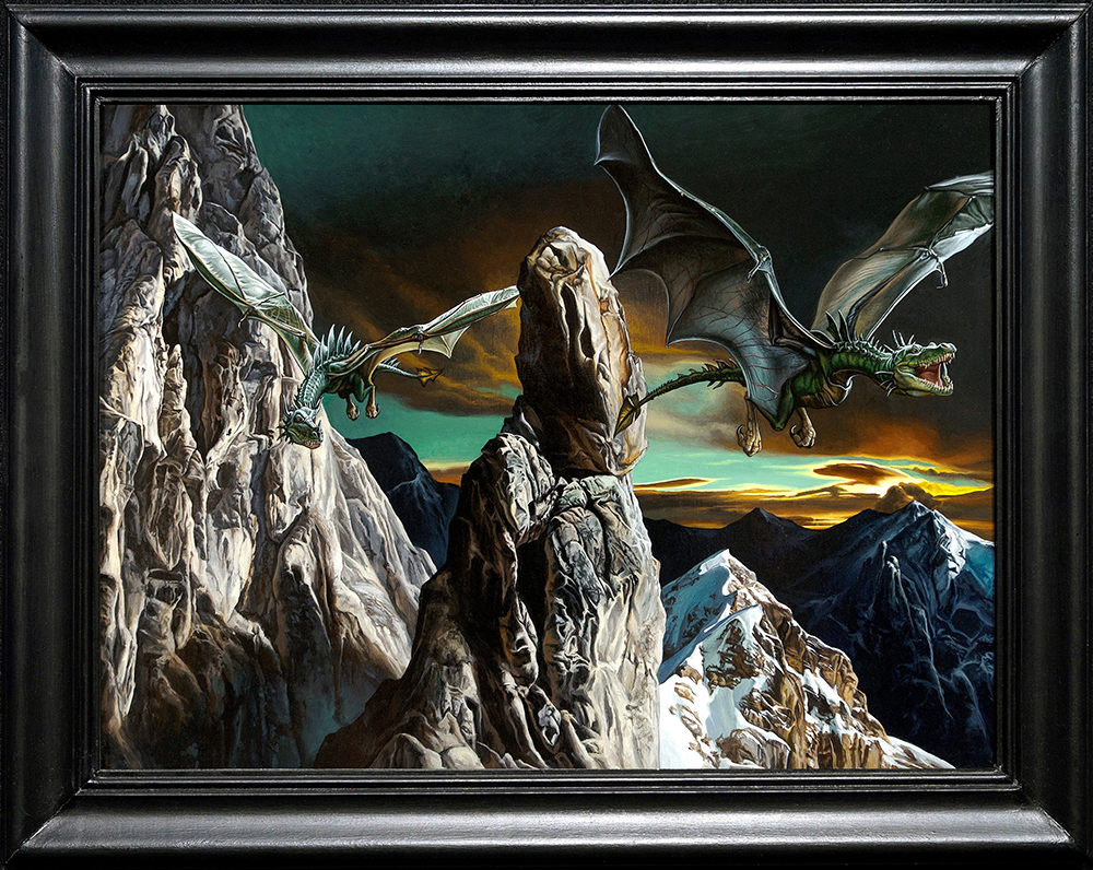 Kevin grass dragons in flight framed acrylic on panel painting ob99zv