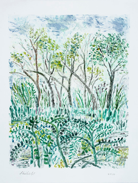 Soft landscape with trees monoprint pwtrra