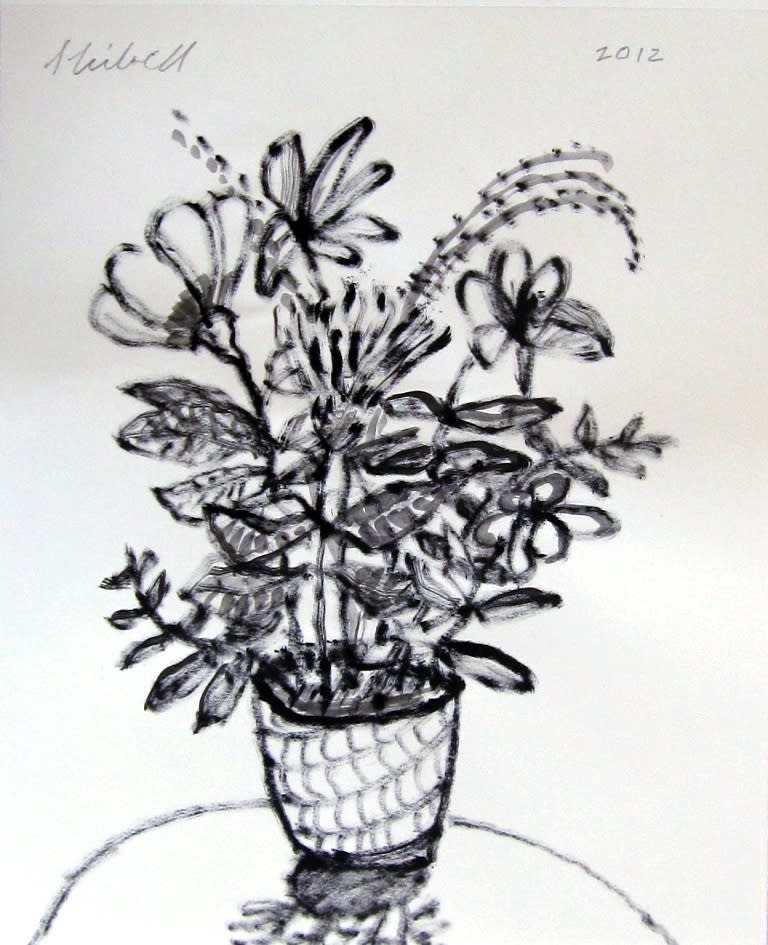 Jerry skibell flower in a vase ink drawing 14 x11 in. 2012 ykdcdu