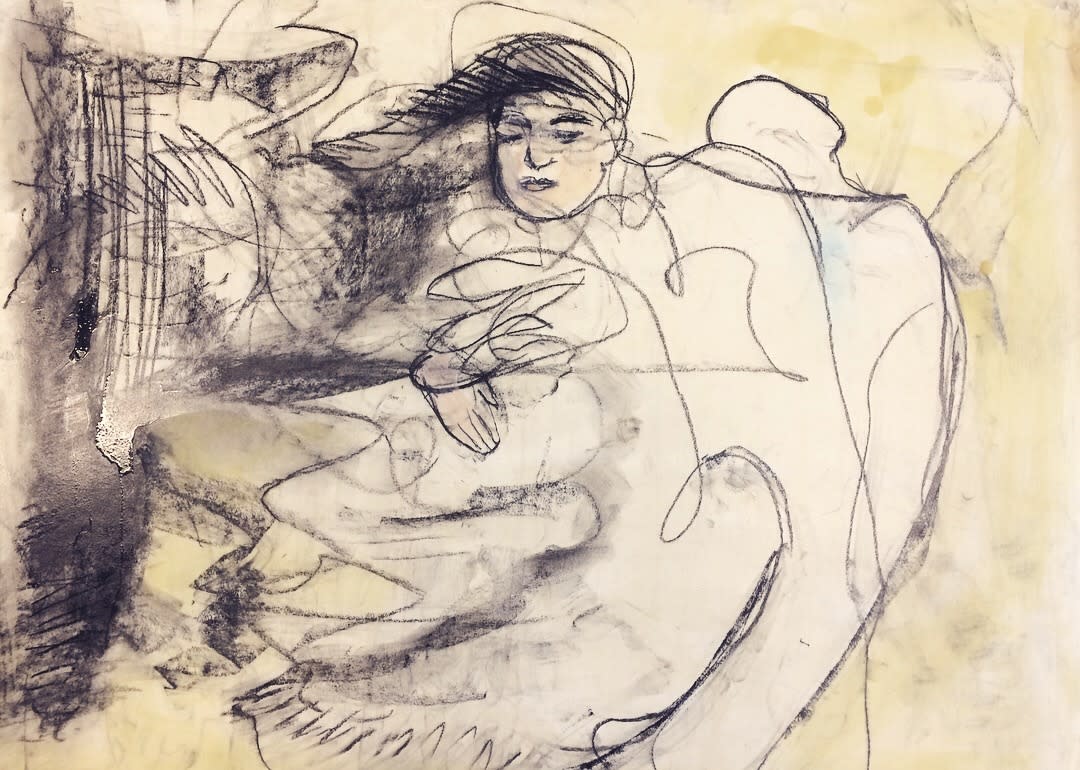 Between two worlds 1 charcoal and encaustic wax on paper 18 22x24 22 vcqptp