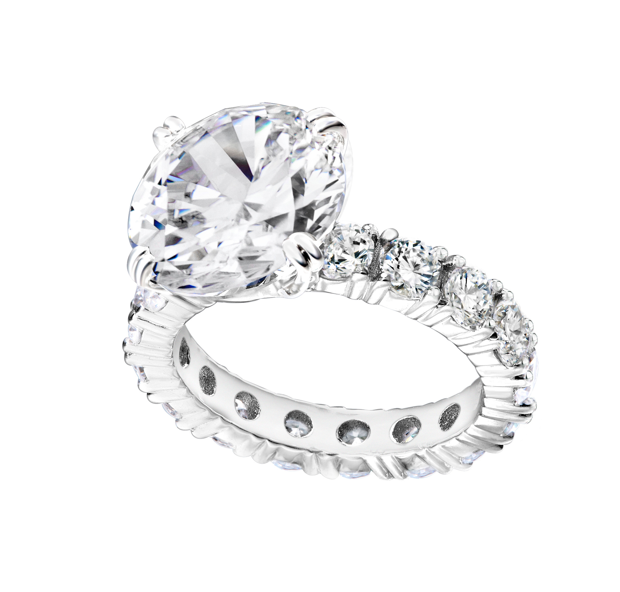 Silver 4 carat round solitaire ring on eternity band z30210 a 210000000436 wdkrkt