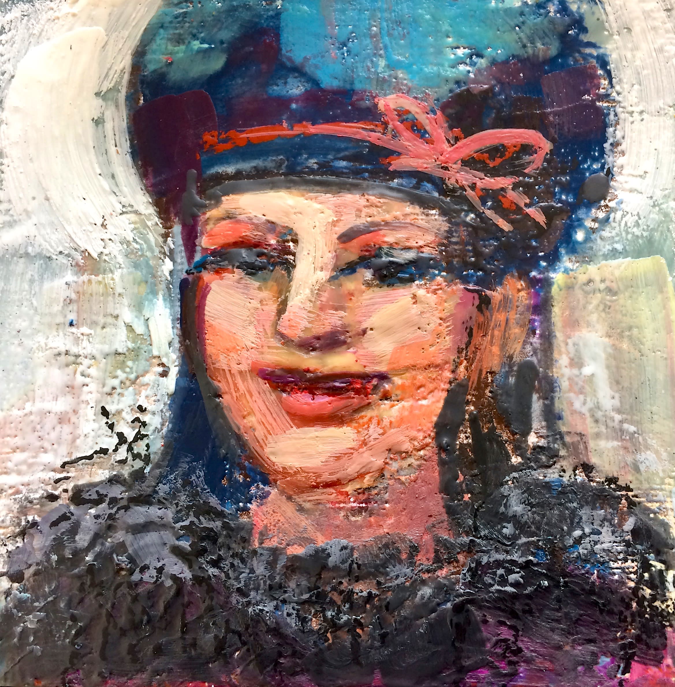 Portrait of woman black beret and fur lschbm