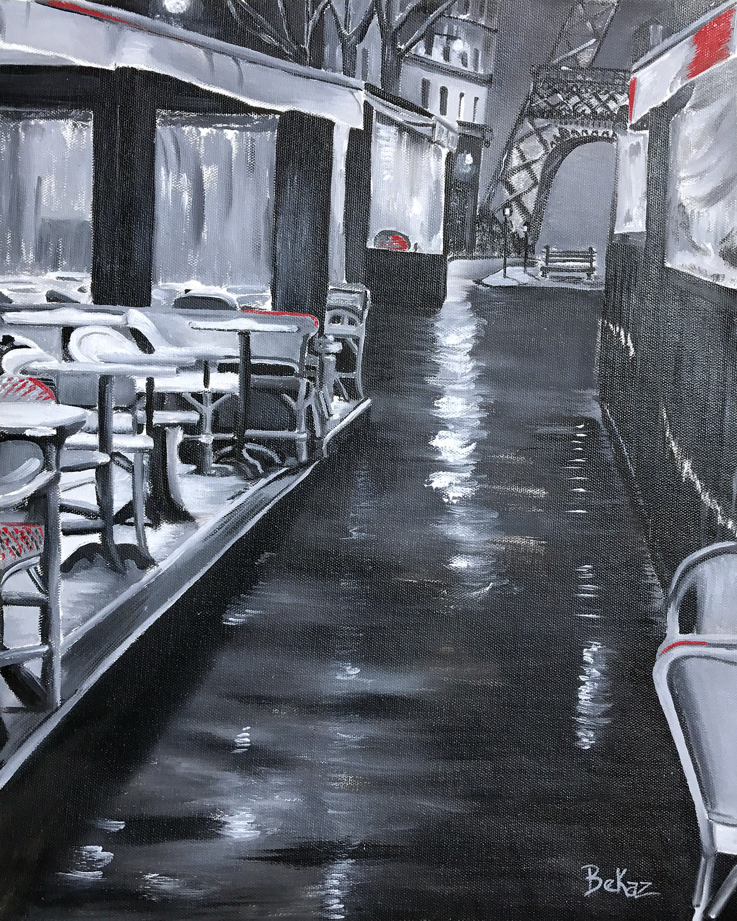 Monochrome parisstreetrain 18x24 oil available qua255