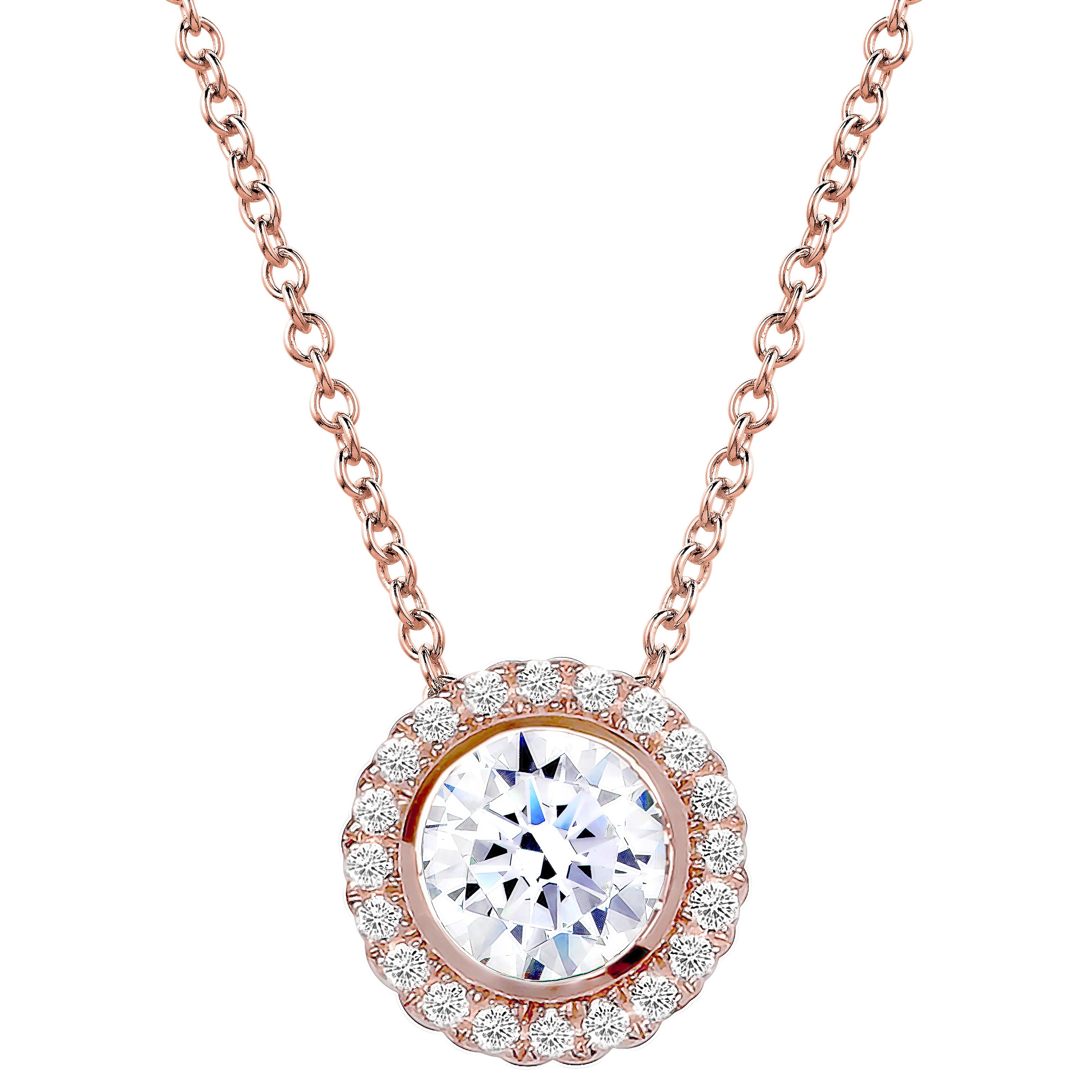 18kgp rose gold 2 carat round pendant necklace halo ucrtwu