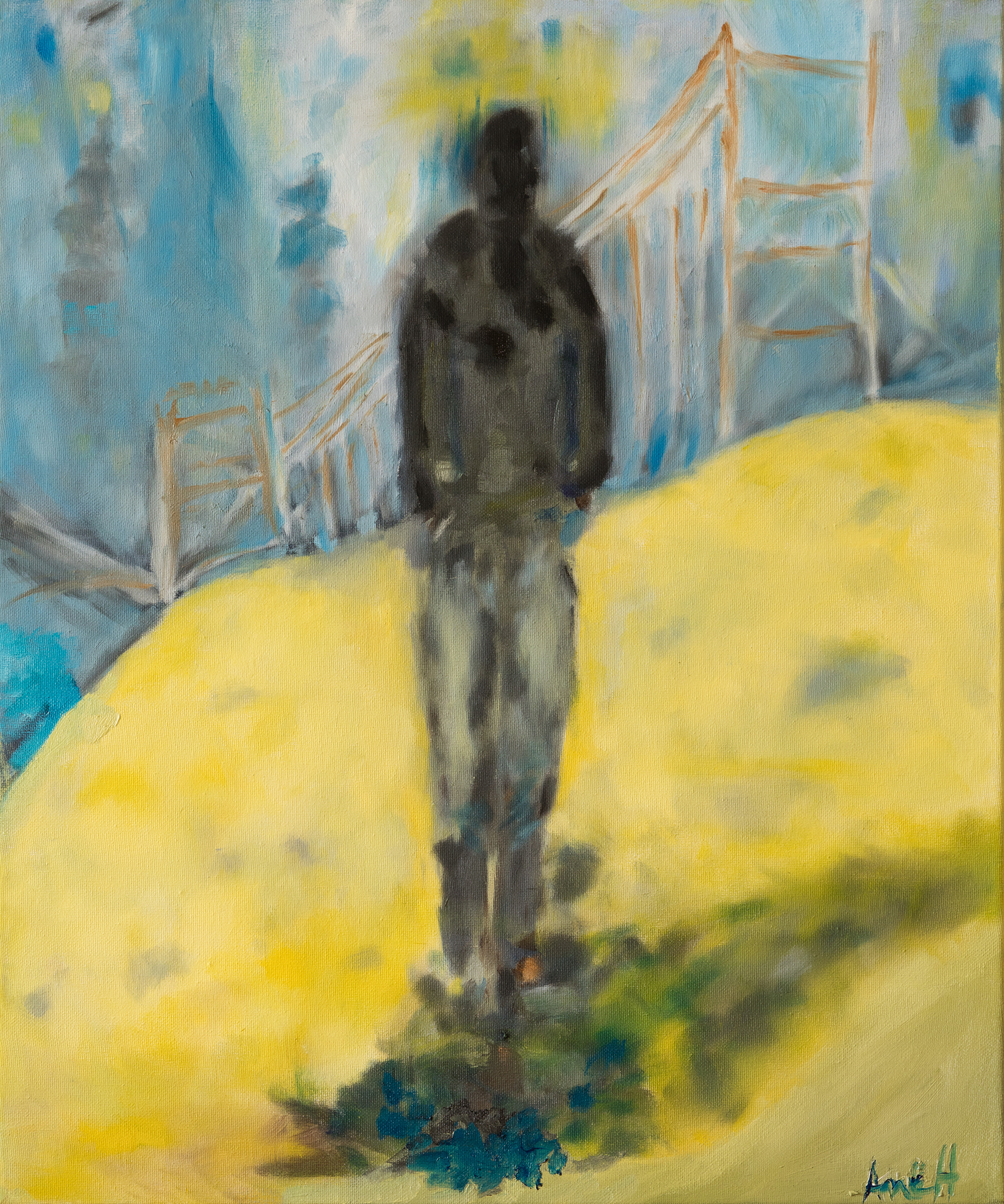 Man walking away from the bridge ane howard paintings 08 qb6dnm