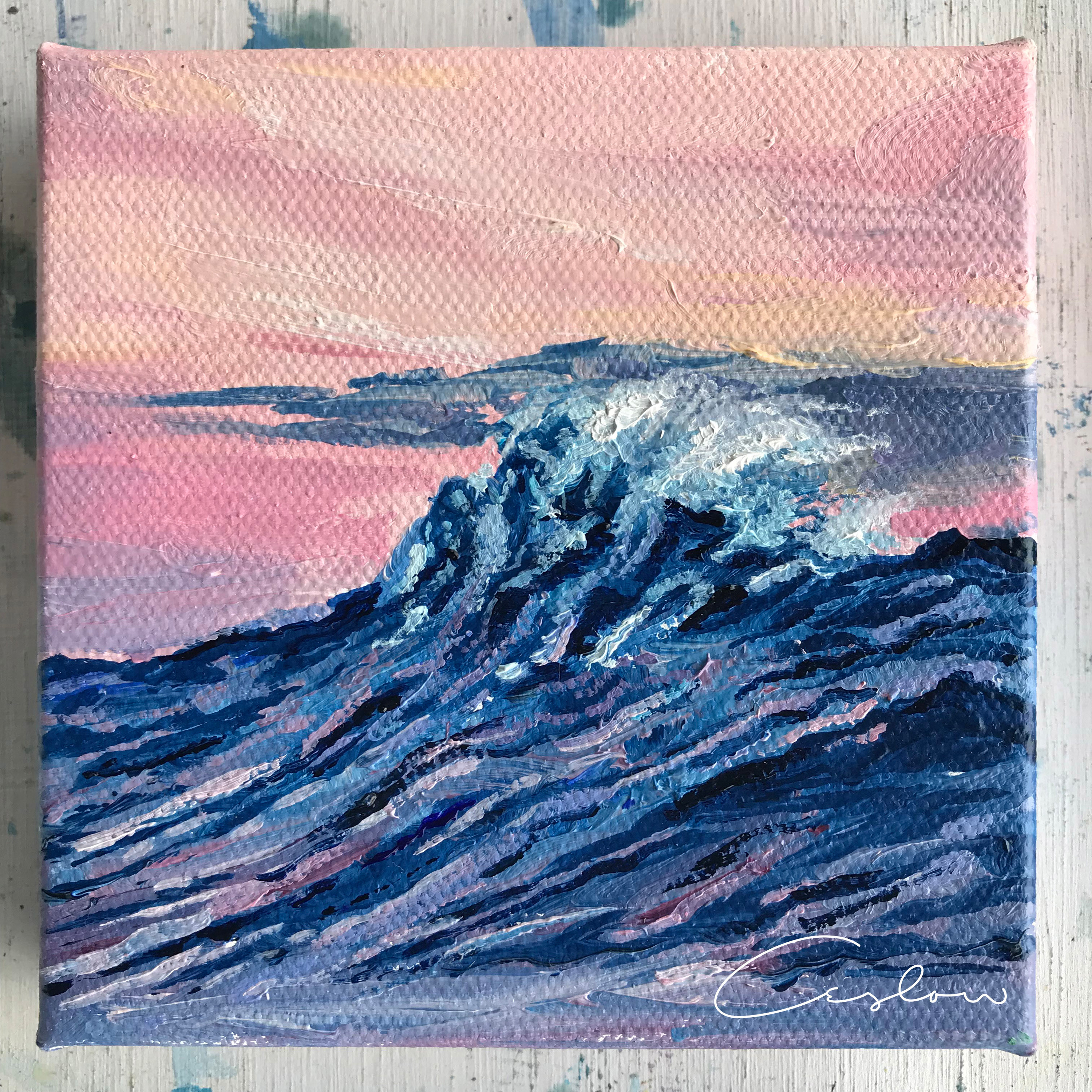 Ocean Sunset Acrylic Painting  pink ocean sunset painting : OCEAN PAINTING  SERIES #1 PINK 