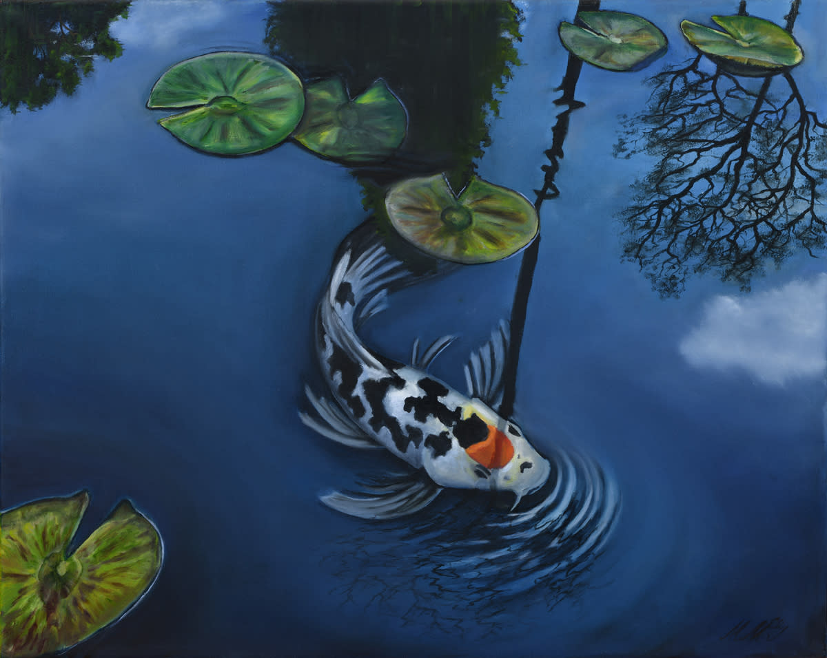 Koi pond  oil on canvas by monica marquez gatica mmg art studio d7wonn