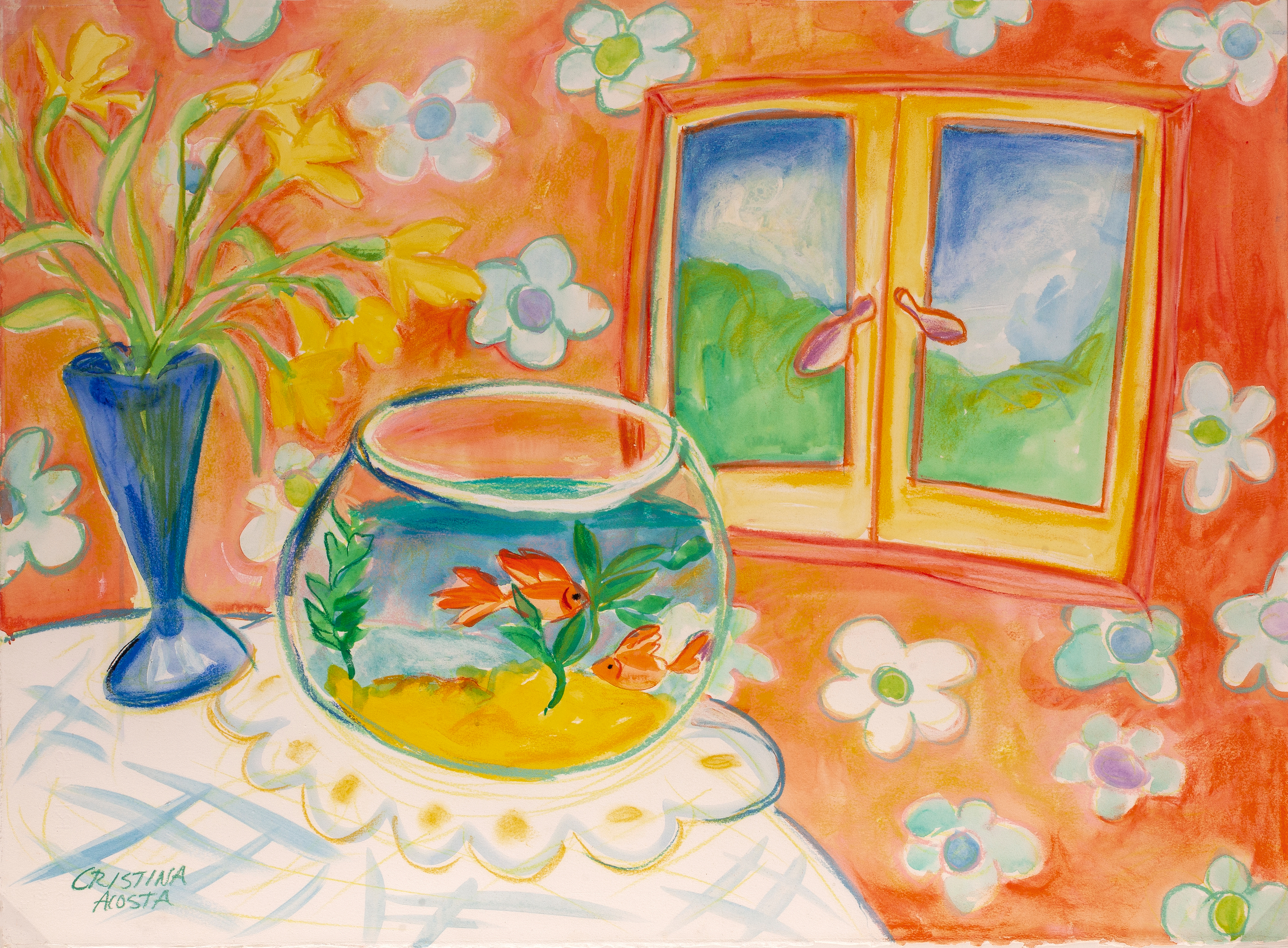 Daffodils and goldfish paint happy cristina acosta 2020 veuolu