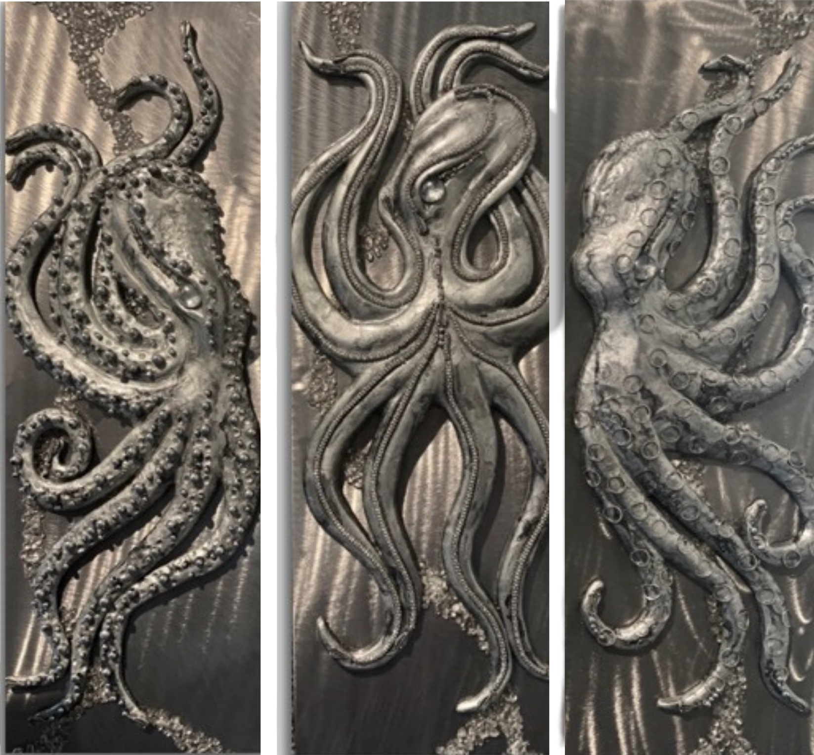 Lisa herr   octopus triptych original bas relief sculpture resin unique 3d metal lahaina front street gallery evo art maui hawaii 2 krpfwm
