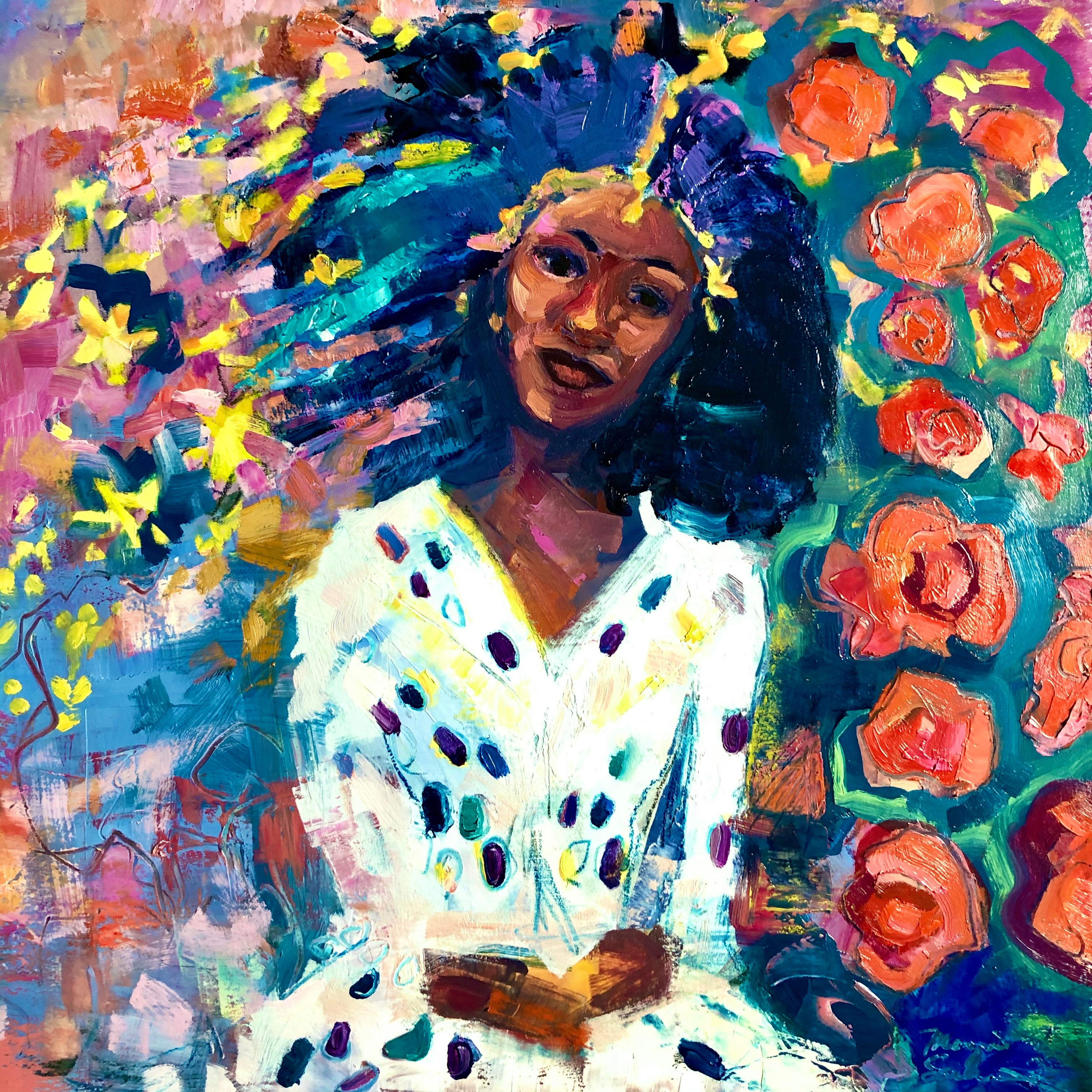 Daughters of heaven oil on wood 12x12 xmvbgk