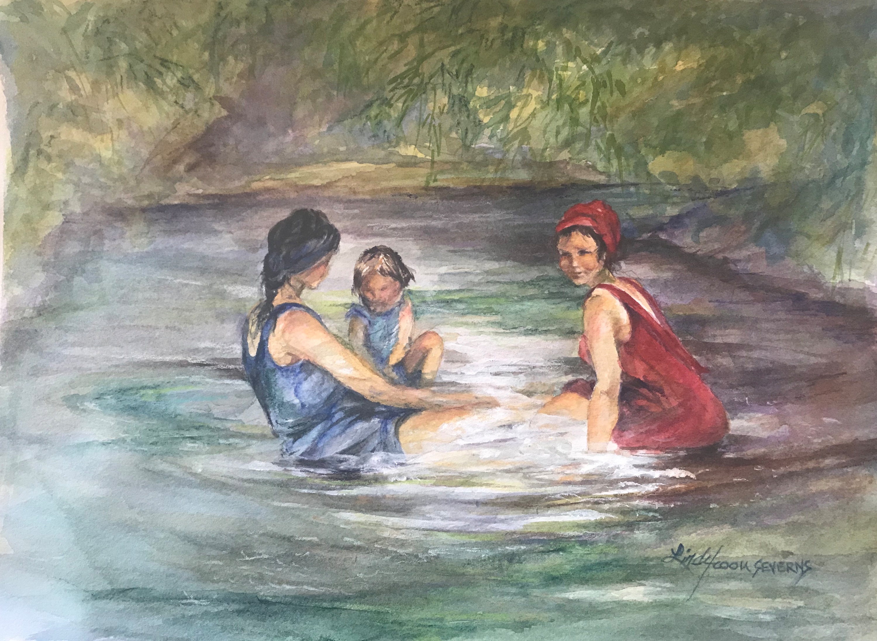 Beauties bathing 9x12 watercolor lindy cook severns ypqp1p