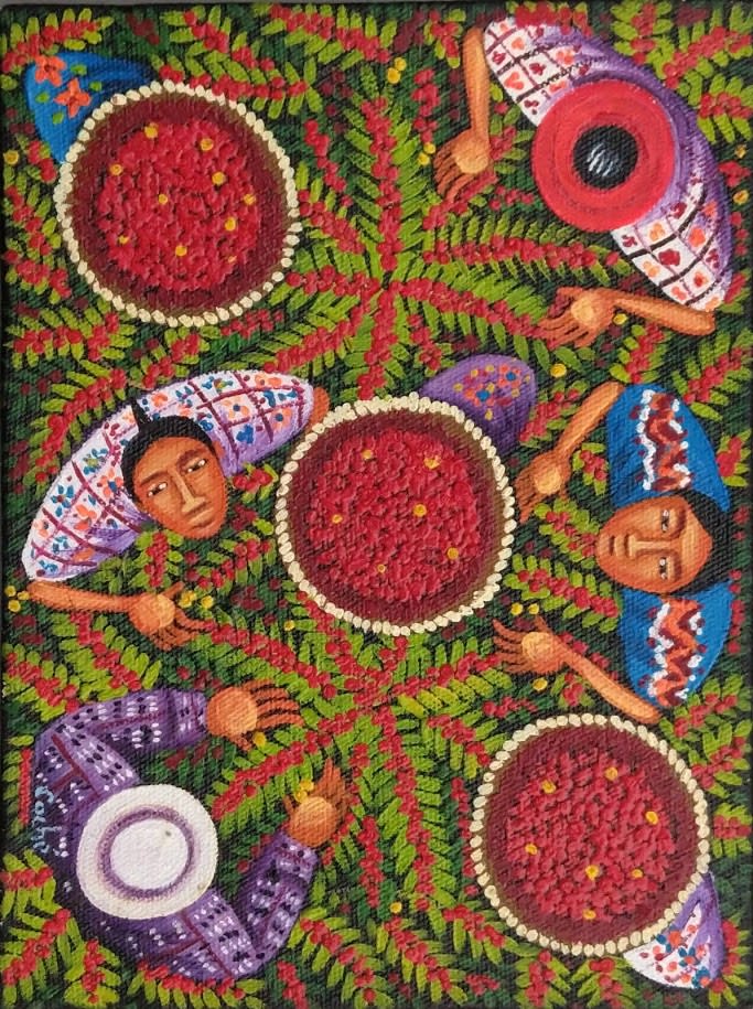 Harvesting Coffee By Gregorio Coche Mendoza 6x8 1 Art | GuateMaya