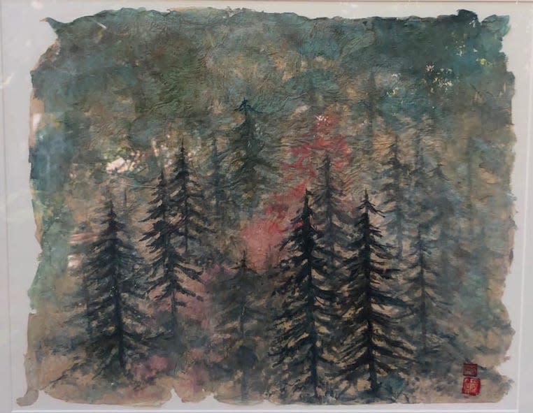 Foggy trees in color pq9jnx