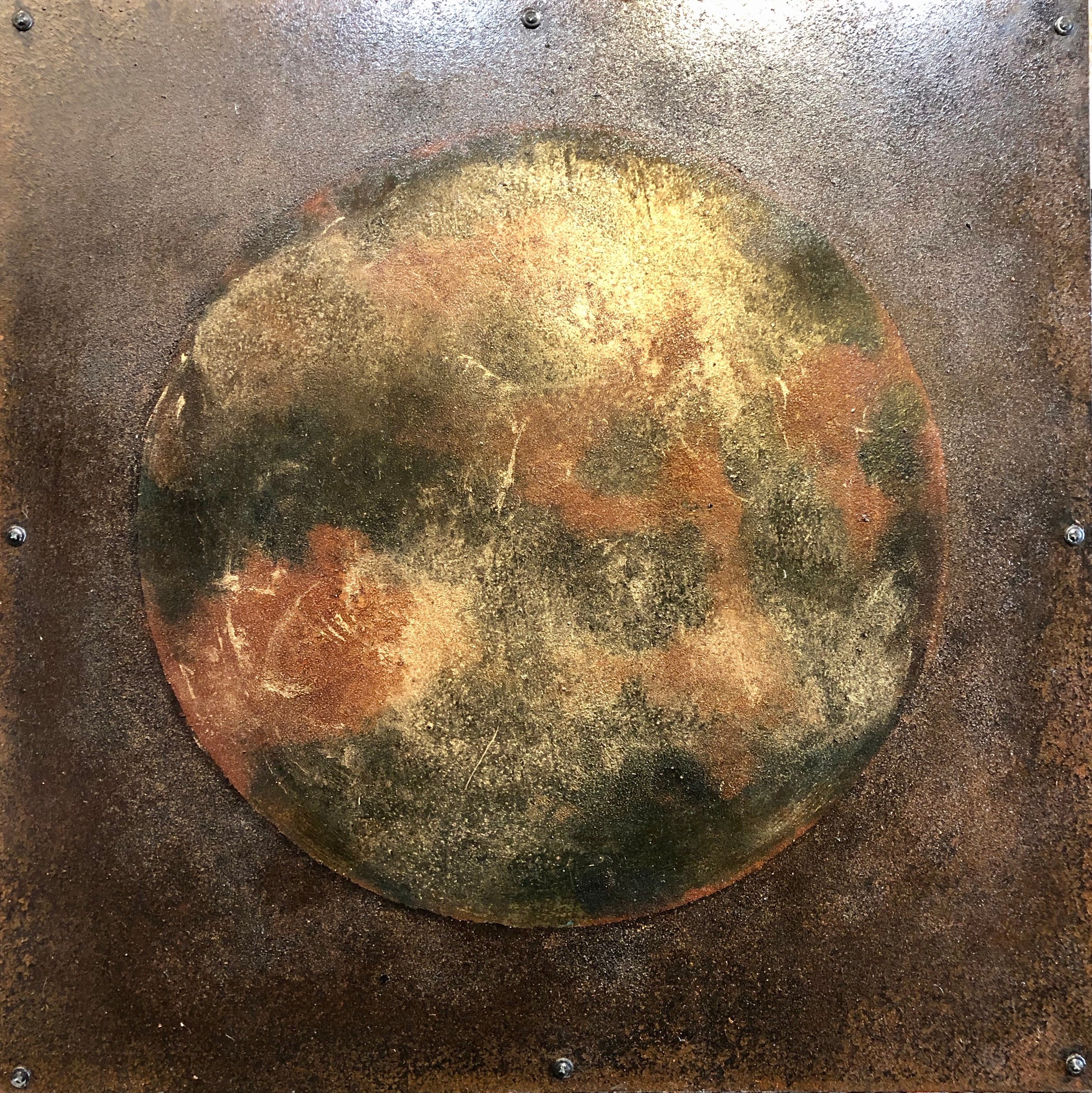 Planetary series 120 24x24 rust and oil on steel over wood a1tpzq